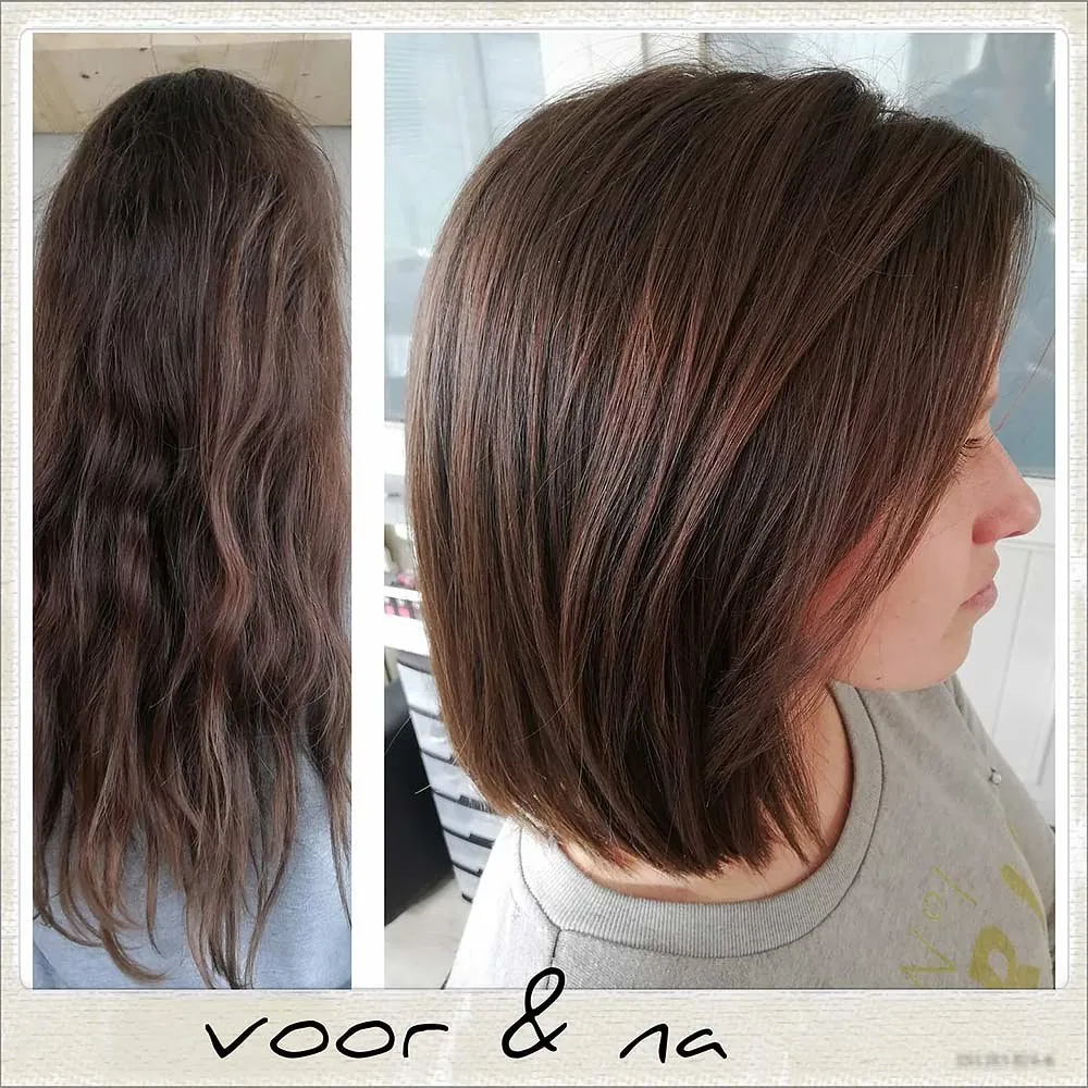 Voor en na: van lang haar naar een glanzende bob